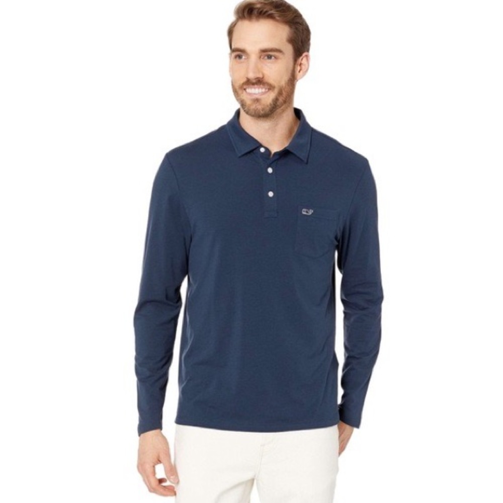 Vineyard Vines Mens Long Sleeve Navy Polo Large